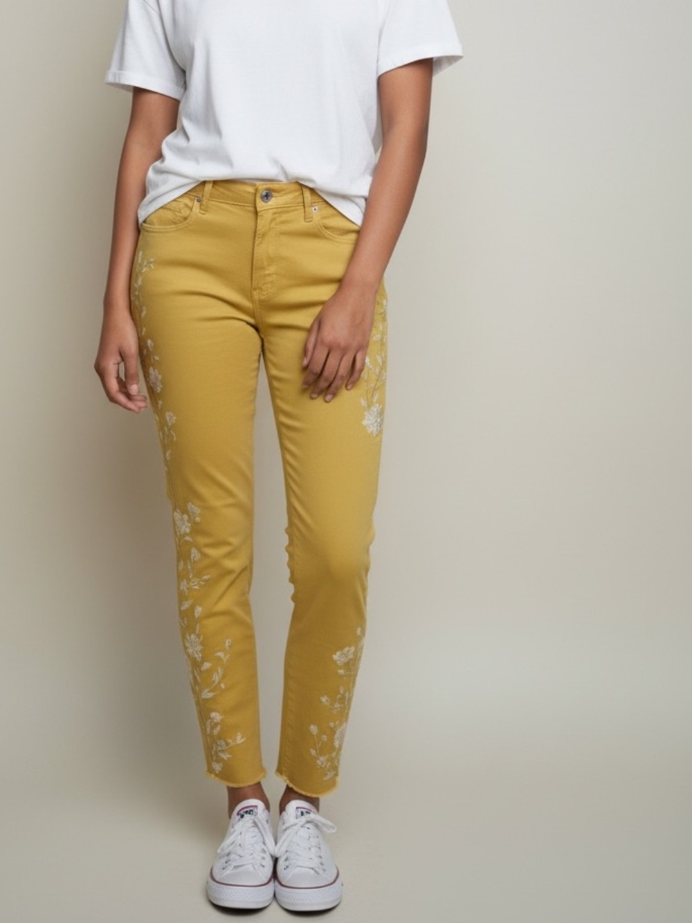 Driftwood Jackie Ankle High Rise Jean Mustard Yellow Floral Embroider Boho 29X28
